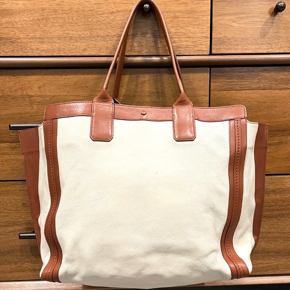 Chloe Alison Leather East-West Tote | Ivory and Saddle Color - Picture 2 of 4